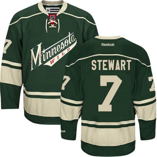 Mens Reebok Minnesota Wild 7 Chris Stewart Premier Green Third NHL Jersey